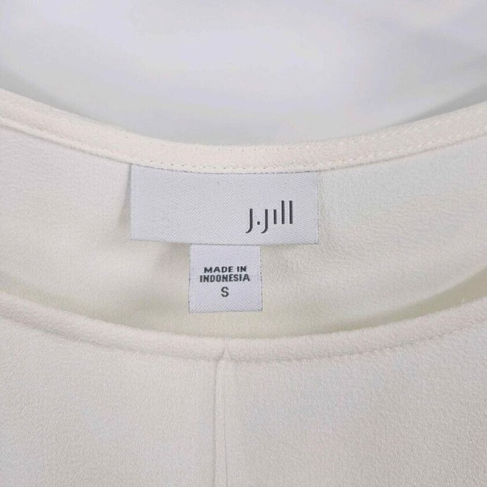 New J. Jill Womens Sz S Cream Chiffon Blouse Pleated Border Hem 3/4 Sleeve - Picture 3 of 5